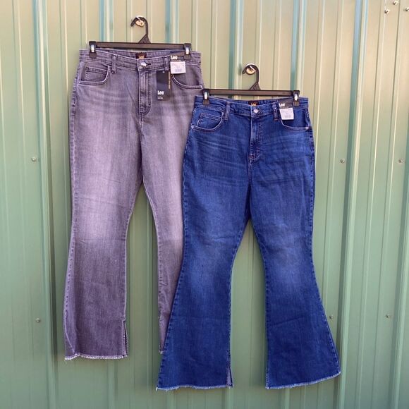 Women’s Lee High Rise Flare Denim Jean Pants with Raw Hem 2-Pack Size 14 S - Picture 1 of 16